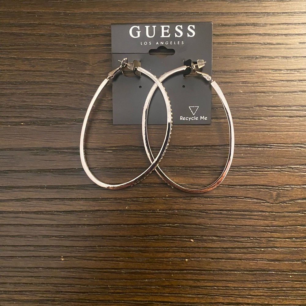 NEW Guess silver oblong hoop earrings